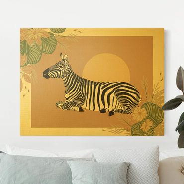 Canvas schilderijen - Goud Safari Animals - Zebra At Sunset