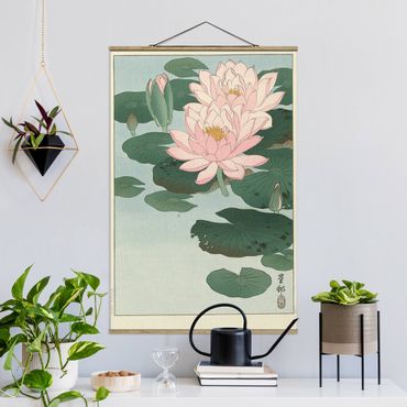 Stoffen schilderij met posterlijst Ohara Shôson - Water Lilies