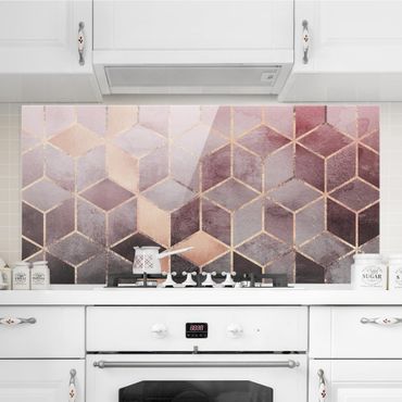 Spatscherm keuken Pink Gray Golden Geometry