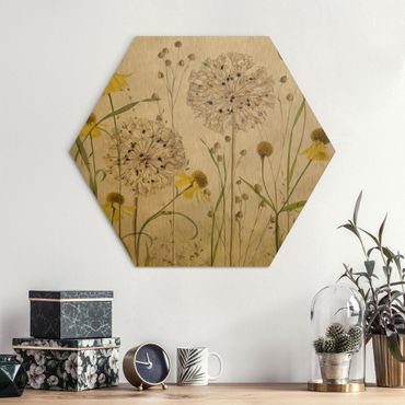 Hexagons Aluminium Dibond schilderijen Allium And Helenium Illustration