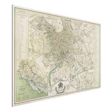 Aluminium Dibond schilderijen Vintage Map Rome Antique