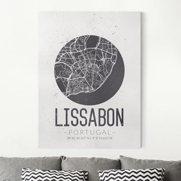 Canvas schilderijen Lisbon City Map - Retro