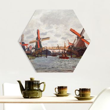 Hexagons Forex schilderijen Claude Monet - Windmills in Westzijderveld near Zaandam