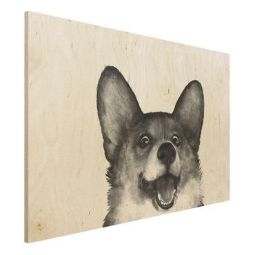 Houten schilderijen Illustration Dog Corgi Black And White Painting