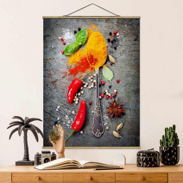 Stoffen schilderij met posterlijst Spoon With Spices
