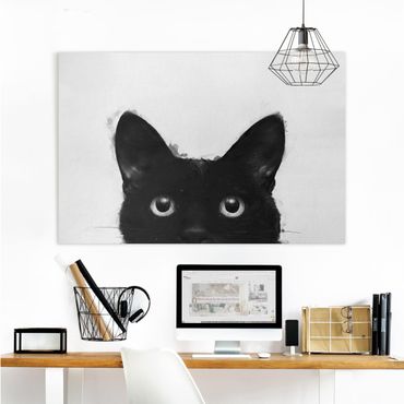 Canvas schilderijen Illustration Black Cat On White Painting