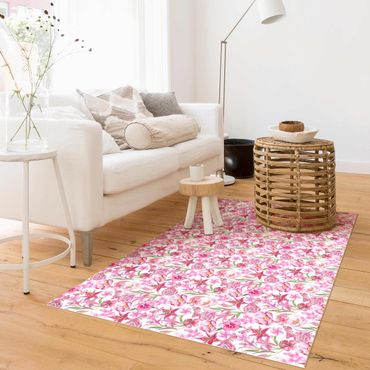 Vinyl tapijt Pink Flowers With Butterflies