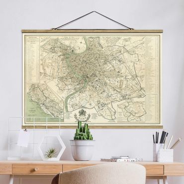 Stoffen schilderij met posterlijst Vintage Map Rome Antique