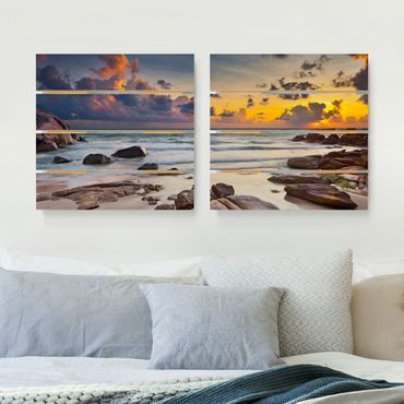 Houten schilderijen op plank - 2-delig Sunrise Beach In Thailand
