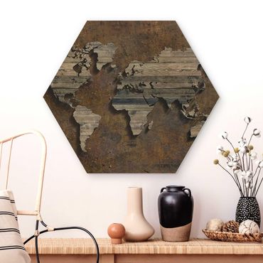 Hexagons houten schilderijen Wooden Grid World Map