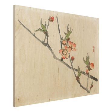 Houten schilderijen Asian Vintage Drawing Cherry Blossom Branch