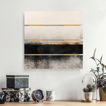 Houten schilderijen op plank Abstract Golden Horizon Black And White