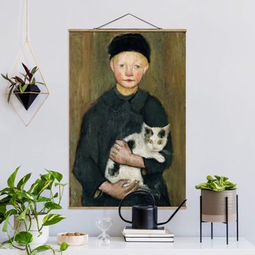 Stoffen schilderij met posterlijst Paula Modersohn-Becker - Boy with Cat