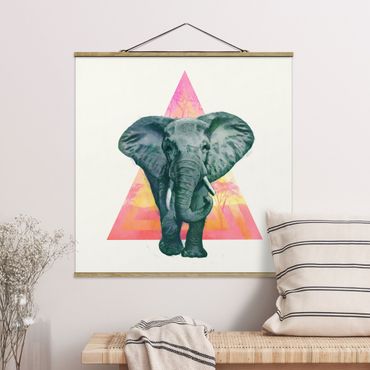 Stoffen schilderij met posterlijst Illustration Elephant Front Triangle Painting