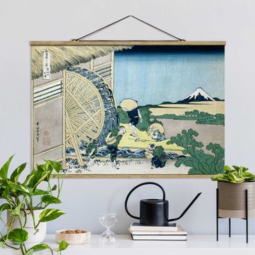 Stoffen schilderij met posterlijst Katsushika Hokusai - Waterwheel at Onden
