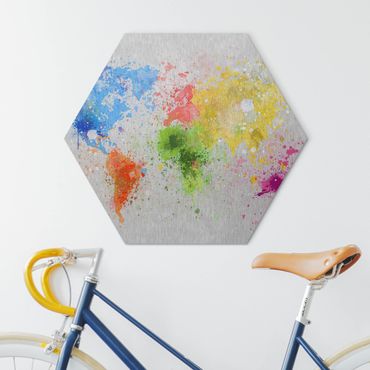Hexagons Aluminium Dibond schilderijen Colourful Splodges World Map