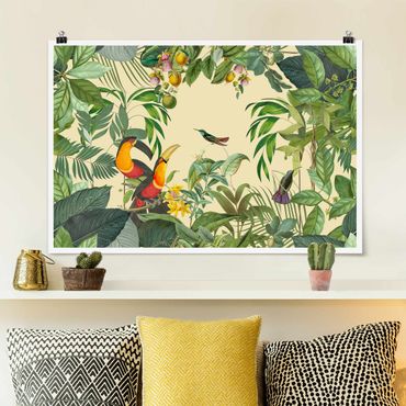 Posters Vintage Collage - Birds In The Jungle