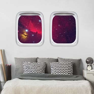 Muurstickers Aircraft Window Colourful Galaxy