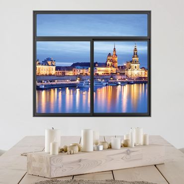 Muurstickers Window Black Canaletto  View At Night