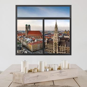 Muurstickers Window Black City Of Munich