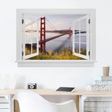 Muurstickers Open Window Golden Gate Bridge In San Francisco