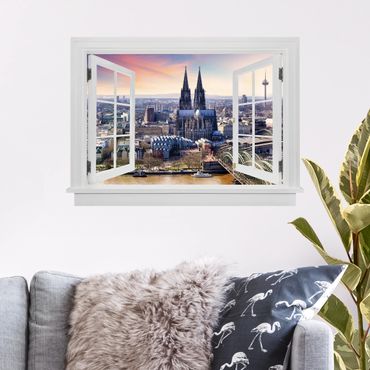 Muurstickers Open Window Cologne Skyline With Duomo