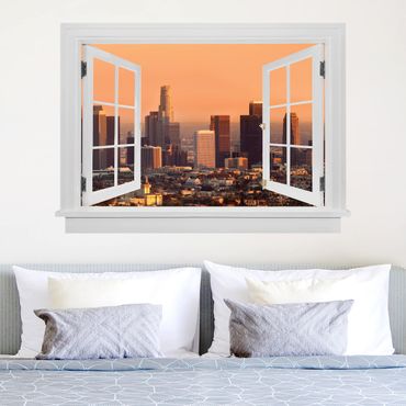 Muurstickers Open Window Skyline Of Los Angeles