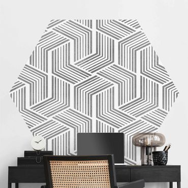 Hexagon Behang 3D Pattern With Stripes In Silver