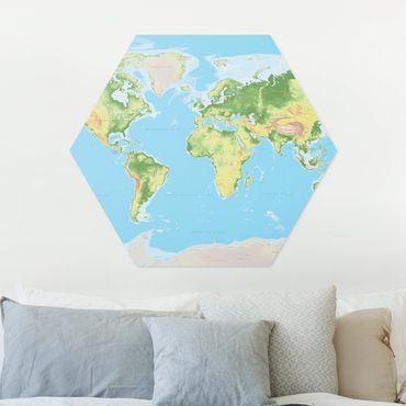 Hexagons Forex schilderijen Physical World Map
