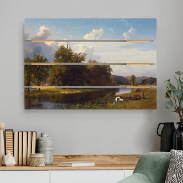Houten schilderijen op plank Albert Bierstadt - A River Landscape, Westphalia