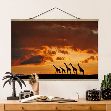 Stoffen schilderij met posterlijst Five Giraffes