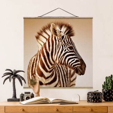 Stoffen schilderij met posterlijst Zebra Baby Portrait