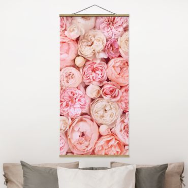 Stoffen schilderij met posterlijst Roses Rosé Coral Shabby