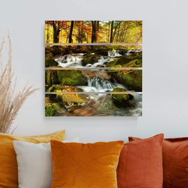 Houten schilderijen op plank Waterfall Autumnal Forest