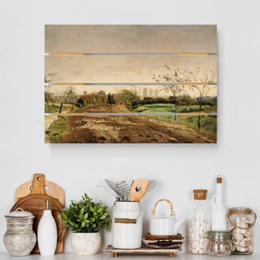 Houten schilderijen op plank Otto Modersohn - Morning Landscape with Carriage near Münster