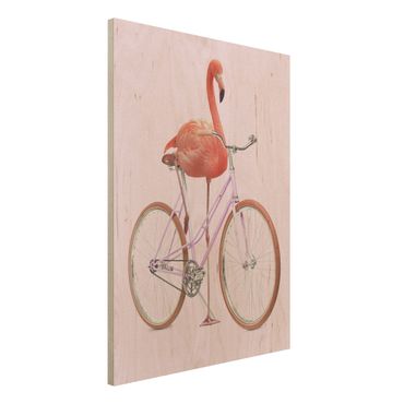 Houten schilderijen Flamingo With Bicycle
