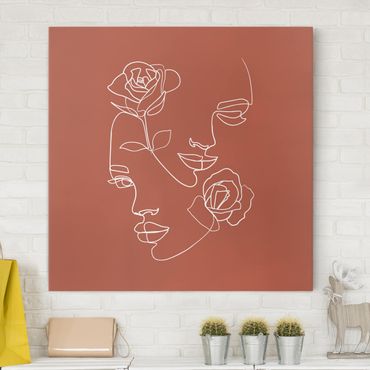 Canvas schilderijen Line Art Faces Women Roses Copper