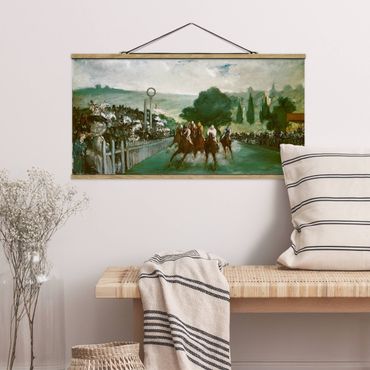 Stoffen schilderij met posterlijst Edouard Manet - Races At Longchamp