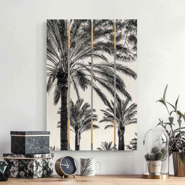 Houten schilderijen op plank Palm Trees At Sunset Black And White