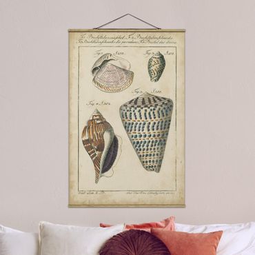 Stoffen schilderij met posterlijst Vintage Conch Drawing Pattern Bunte