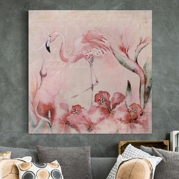 Canvas schilderijen Shabby Chic Collage - Flamingo