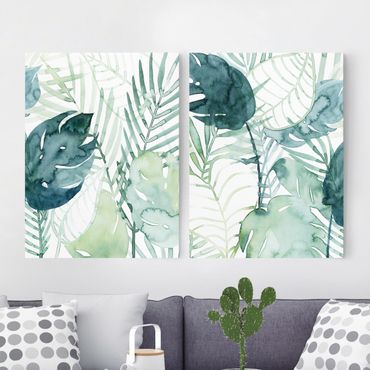 Canvas schilderijen - 2-delig  Palm Fronds In Water Color Set II