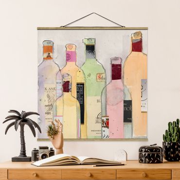 Stoffen schilderij met posterlijst Wine Bottles In Watercolour I