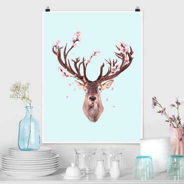 Posters Deer With Cherry Blossoms