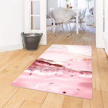 Vinyl tapijt Abstract Mountains Pink With Golden Lines