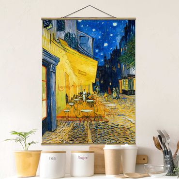 Stoffen schilderij met posterlijst Vincent van Gogh - Café Terrace at Night