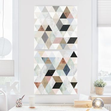 Canvas schilderijen - 2-delig  Watercolour Mosaic With Triangles Set I