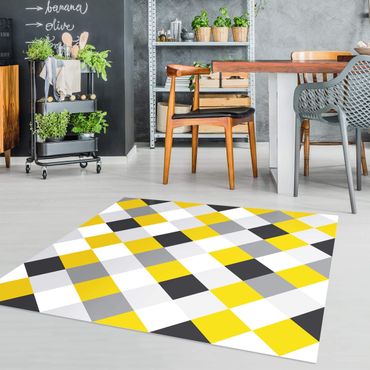 Vinyl tapijt Geometrical Pattern Rotated Chessboard Yellow