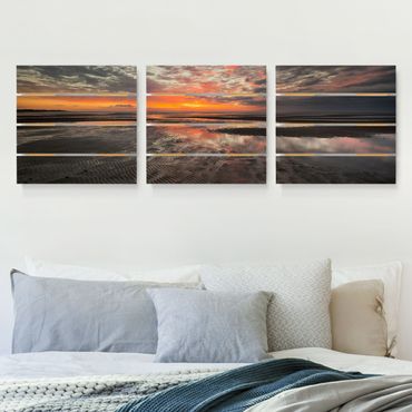 Houten schilderijen op plank - 3-delig Sunrise Over The Mudflat