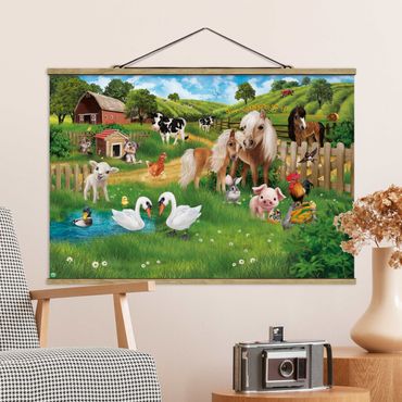 Stoffen schilderij met posterlijst Animal Club International - The Animals On The Farm